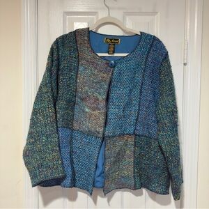 MIRASOL Women’s Large Blazer Cardigan Blue Artsy Boho Textured Versatile